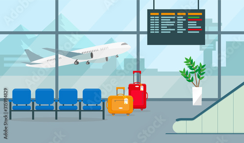 Airport hall or waiting room. Vector illustration. photo