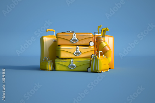 Yellow luggage on blue back...
