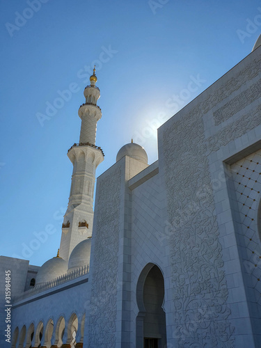 Abu Dhabi, UAE - November 2019: Sheikh Zayed Grand Mosque in Abu Dhabi, the largest mosque in the country. Open for tourists.