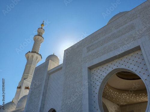 Abu Dhabi, UAE - November 2019: Sheikh Zayed Grand Mosque in Abu Dhabi, the largest mosque in the country. Open for tourists.