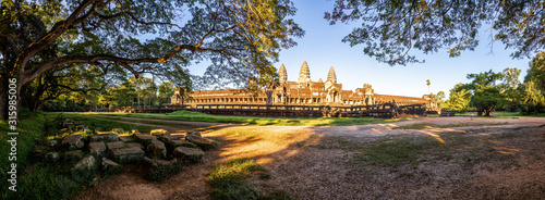 Mystical and famous ruins of Anchor Wat in Cambodia with no people in summer © Aquarius
