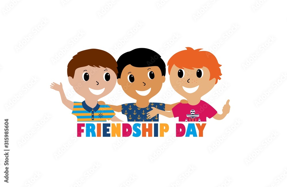 Cute kids smiling cartoon isolated on white background. Three best friends. Concept vector of friendship day Cute kids smiling cartoon isolated on white background. Three best friends. Concept vector of friendship day