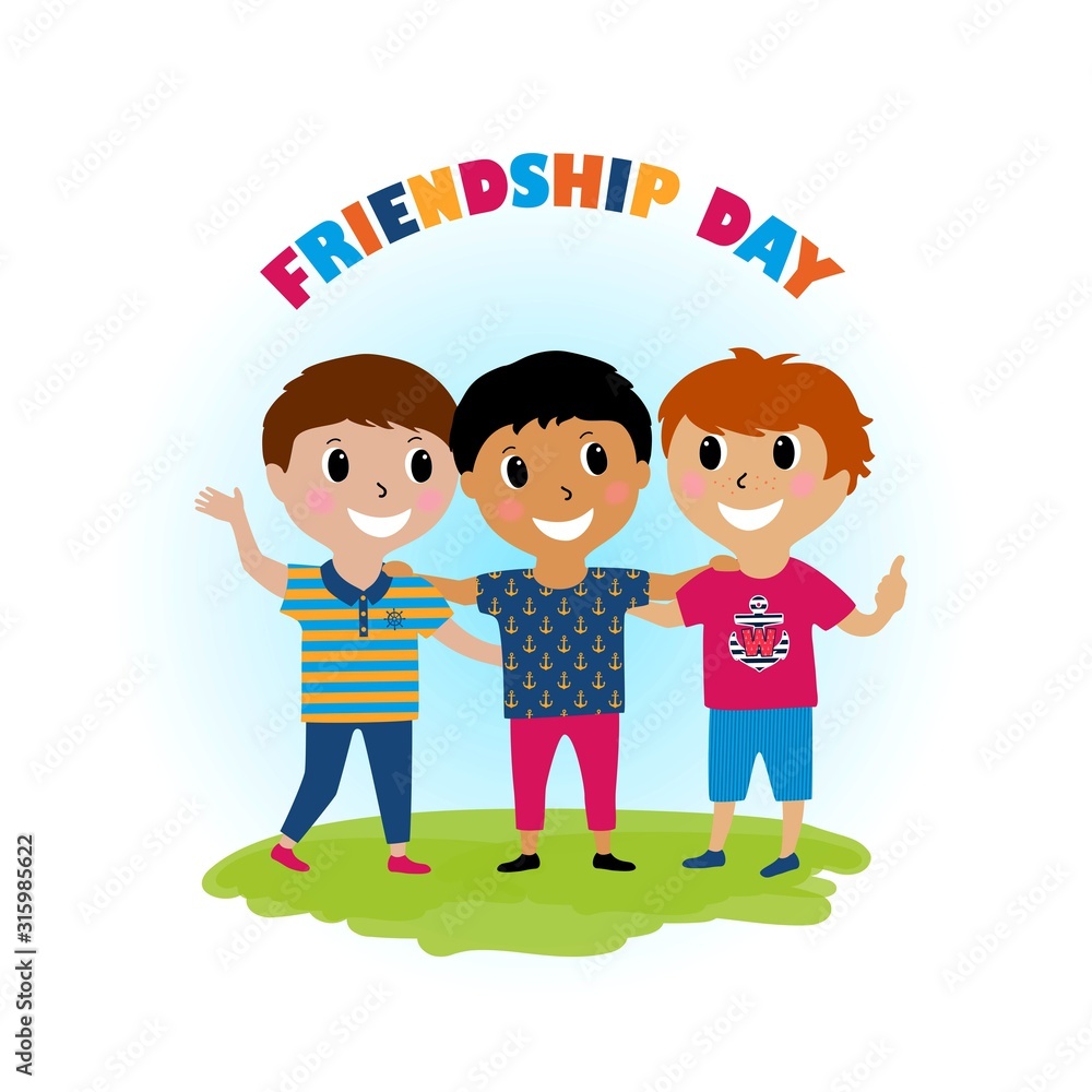 Cute kids smiling cartoon isolated on white background. Three best friends.  Concept vector of friendship day Stock Vector | Adobe Stock
