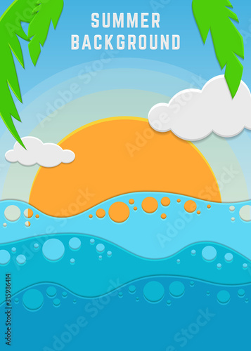 Nature summer background with sea  sky and sun. Design for template  cover  card.