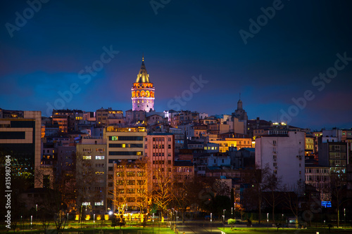 Galata Tower During Twilight With City View From Golden Horn Istanbul