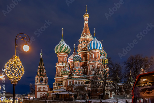 St. Basil's Cathedral on Red Square in Moscow, Russia. Night illumination 