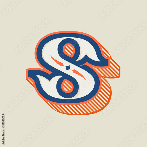 S letter logo in vintage western style with striped shadow.