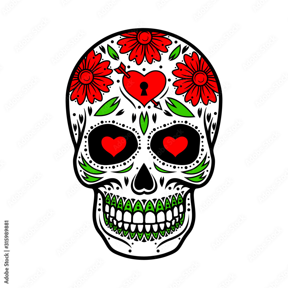 Fototapeta premium Day Of The Dead Skull. Skull sugar flower.