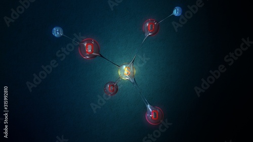Photography 3D Illustration of sulfuric acid as furuistic molecule model concept design as i