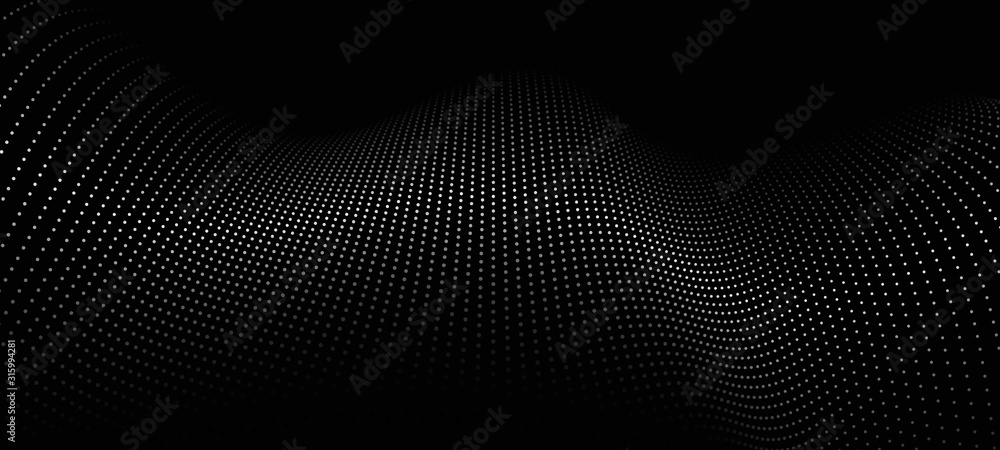Wave of particles. Futuristic point wave. Vector illustration. Abstract background with a dynamic wave. Wave 3d. - obrazy, fototapety, plakaty 