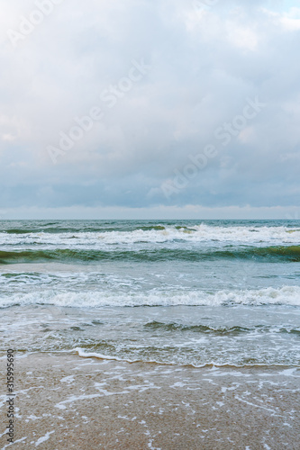 Baltic sea coast beach at sunset