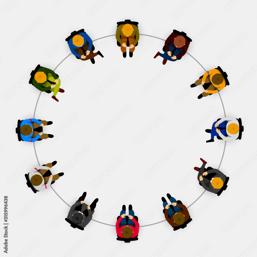 Fototapeta premium People sitting in a circle on white background.