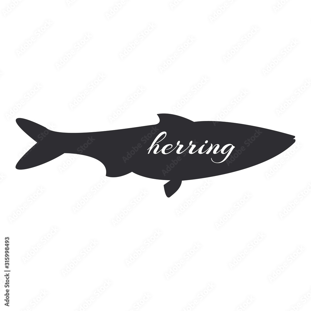 Obraz premium Atlantic herring of Europe fish black silhouette on white background