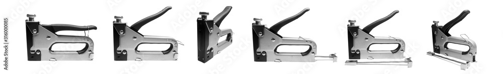 Building stapler in different positions isolated on white Building stapler in different positions isolated on white