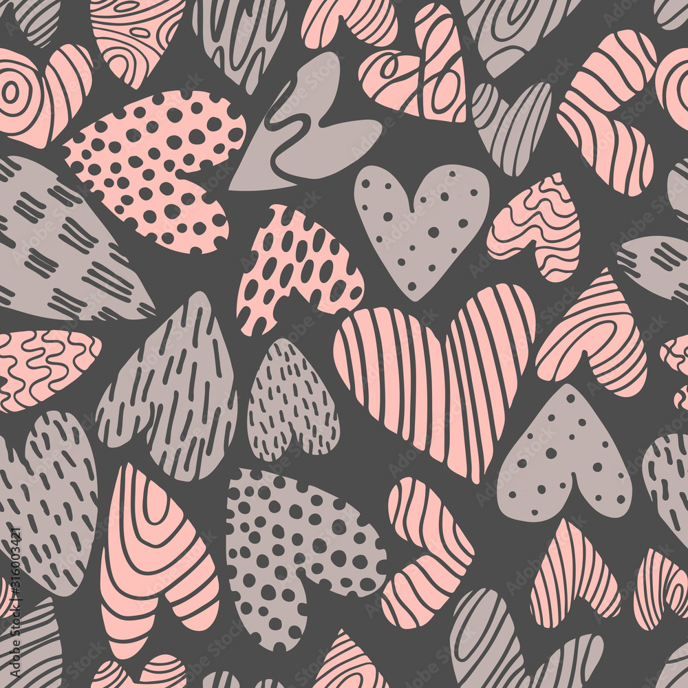 Vector seamless pattern with hand-drawn hearts. Vector seamless pattern with hand-drawn hearts.