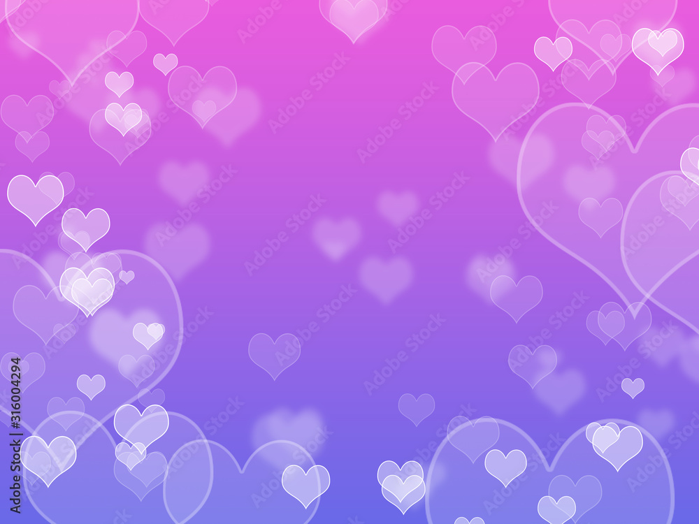 Valentines day abstract defocused bokeh background. Hearts and circles bokeh lights. Romantic glittering blurred texture. Amazing beautiful wallpaper. Pink and purple colors