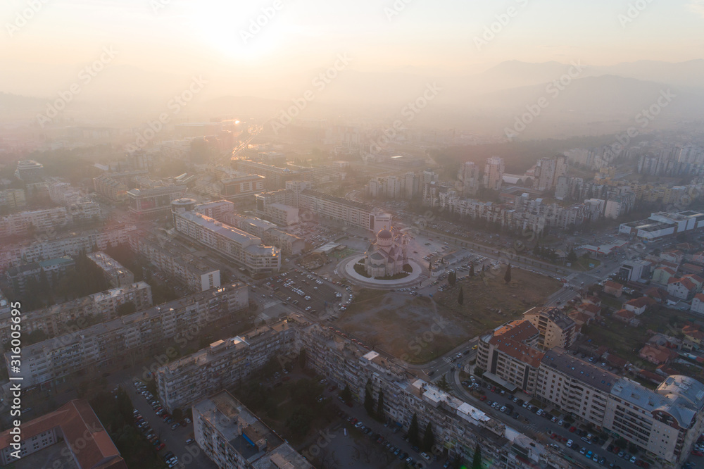 Obraz premium aerial view of Podgorica city during sunset