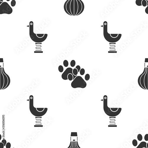 Set Hot air balloon, Paw print and Riding kid duck on seamless pattern. Vector