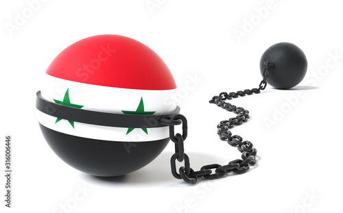 Syria Crisis and Conflict - Syrian Flag Tied to a Restraint Device