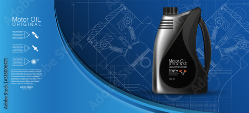 Bottle engine oil background, vector illustration, Technical illustrations.