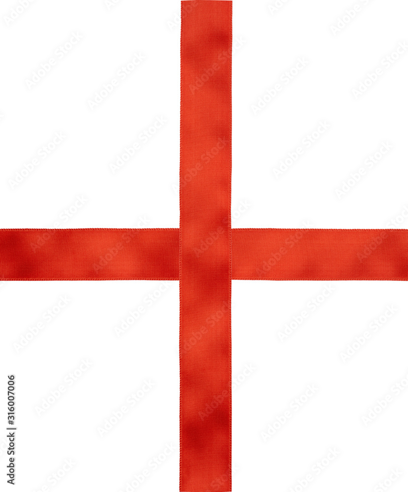 Obraz premium red satin ribbon cross to cross on white background