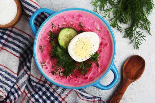 Cold soup from beetroot - a traditional dish of Eastern European cuisine	 photo