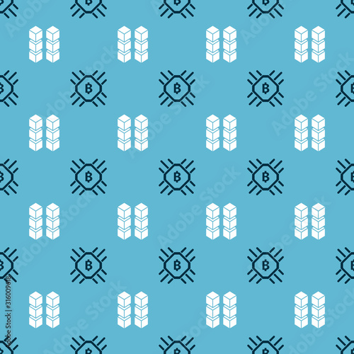 Set CPU mining farm and Blockchain technology on seamless pattern. Vector