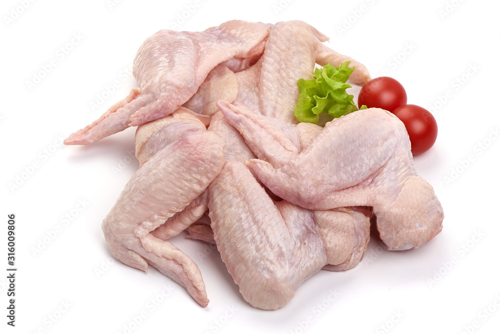 Fresh raw chicken wings, isolated on white background Fresh raw chicken wings, isolated on white background