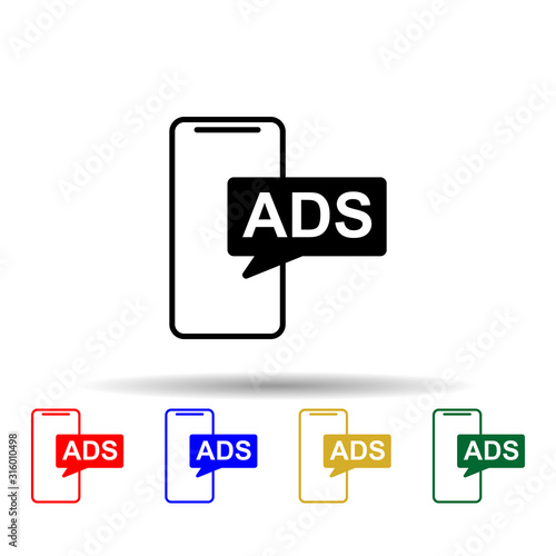 advertising in the phone multi color style icon. Simple glyph, flat vector of web icons for ui and ux, website or mobile application