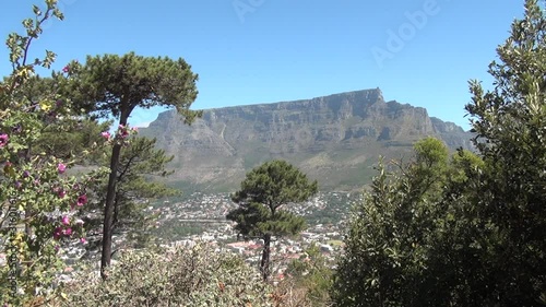 HD high quality sunny day video of spectacular scenic Table Mountain, wide Cape Town city center panorama, Atlantic Ocean bay from Signal Hill view point in Western Cape, Cape Town, South Africa