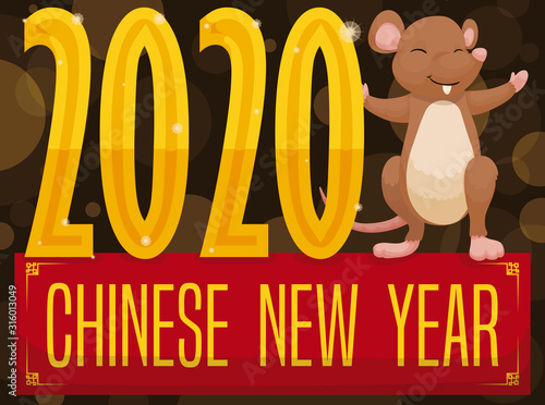 Mouse Announcing the Chinese New Year of Rat in 2020, Vector Illustration