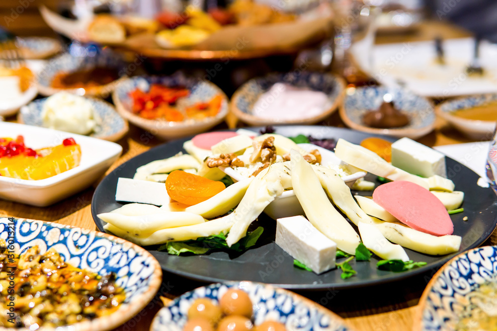 turkish breakfast table. Many breakfast items on the table turkish breakfast table. Many breakfast items on the table