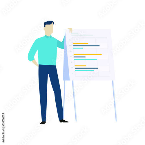 People Illustration with a board, business people illustration in a board with infographic information, introduction of data presentation. Vector
