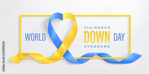 World Down syndrome day horizontal banner with ribbon and frame
