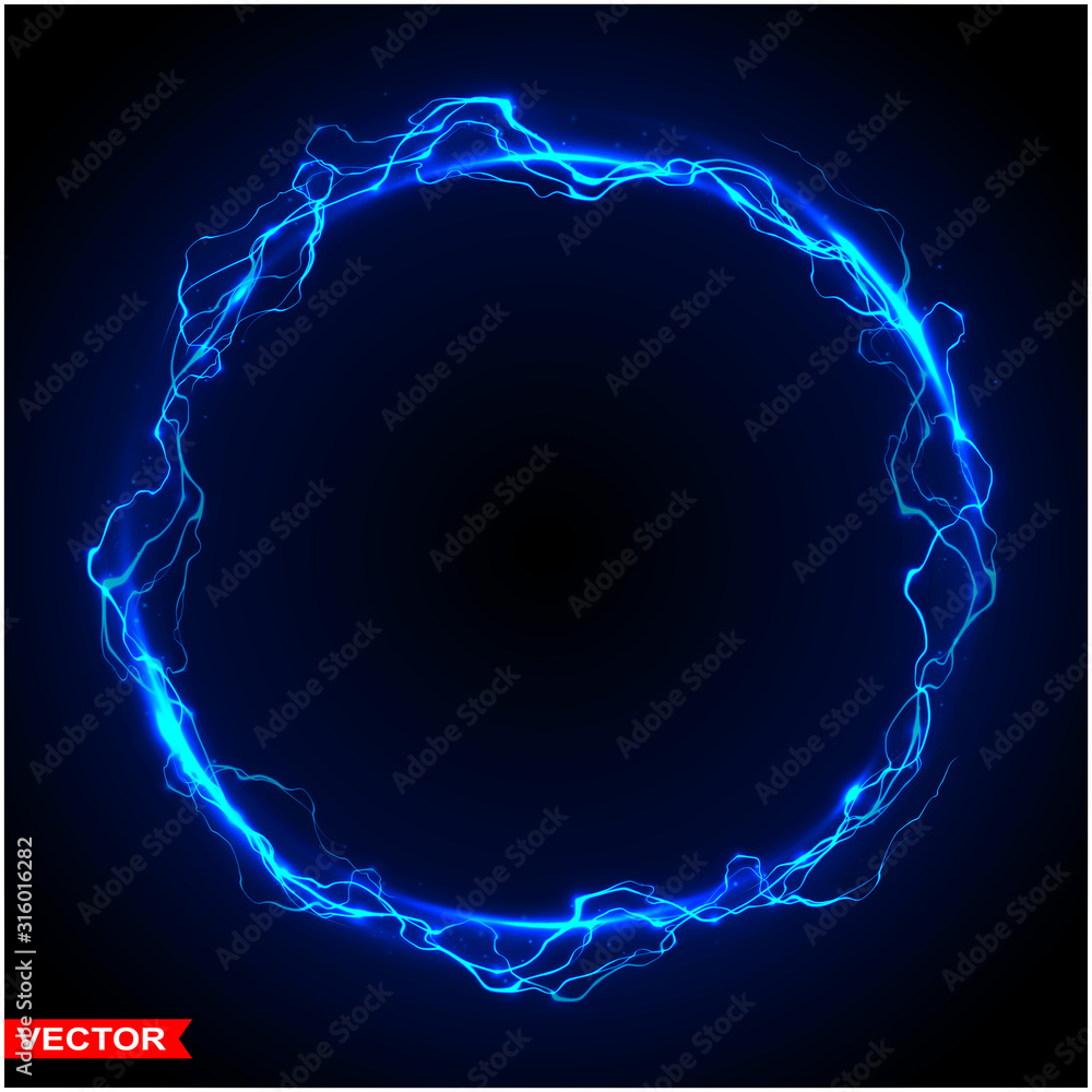 Vecteur Stock Realistic magic circle of thunder storm blue lightnings ...