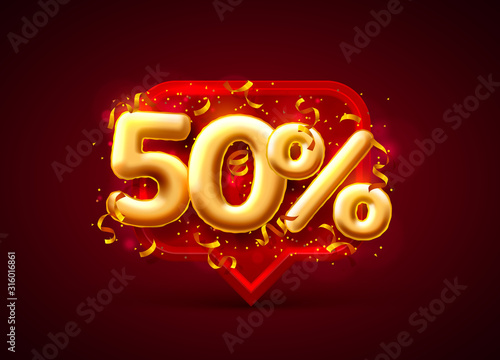 Sale 50 off ballon number on the red background.