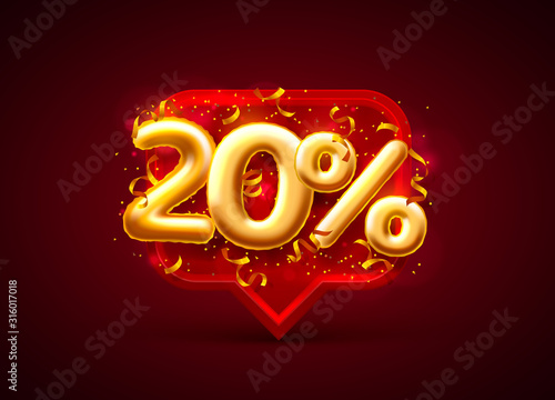 Sale 20 off ballon number on the red background.