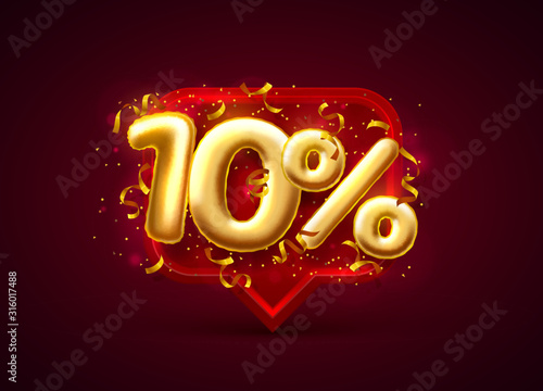 Sale 10 off ballon number on the red background.