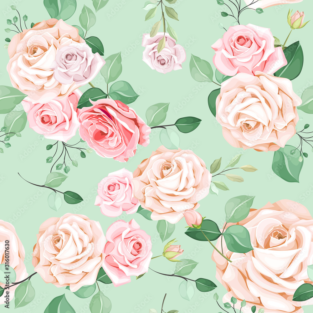 floral and leaves seamless pattern