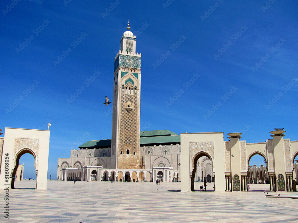 View at the mosque Hasan II in Casablanca, Morocco. It is one of the biggest mosques in the world.