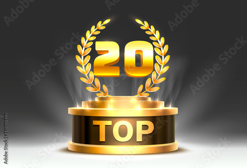 Картината върху платно Top 20 best podium award sign, golden object.