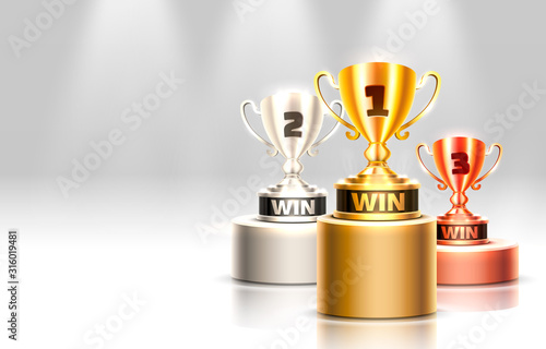 Stage podium with lighting, Stage Podium Scene with for Award Ceremony on gray Background.
