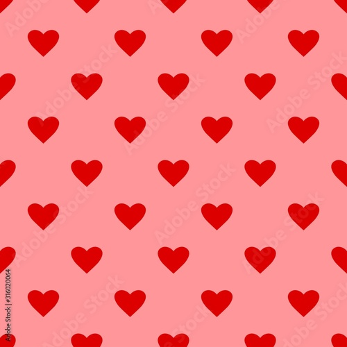 Heart pattern. Pink love seamless background. Great for Valentines Day, wedding. Vector repeated design. Cartoon flat