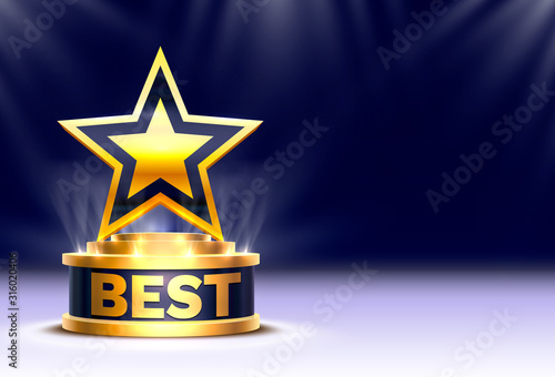 Best golden cup star winner, Stage Podium Scene with for Award Ceremony on Night Background.