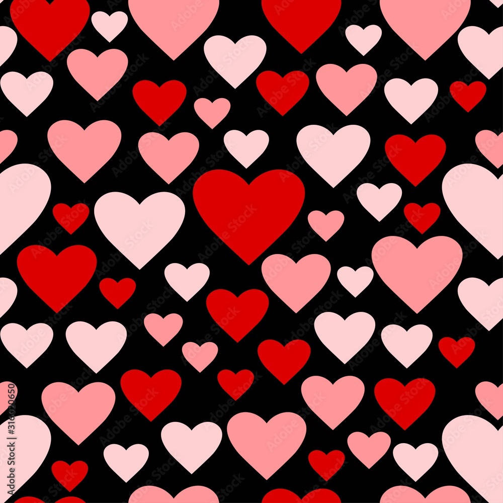 Heart pattern. Love seamless background. Great for Valentines Day, wedding. Vector repeated design. Cartoon flat