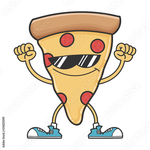 Pizza slice cartoon with sunglasses