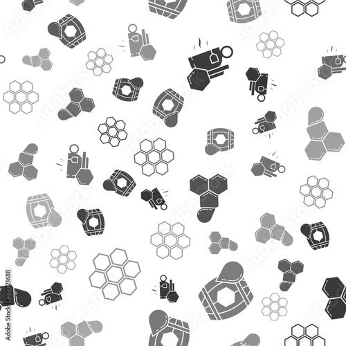 Set Cup of tea with honey, Wooden barrel with honey, Honeycomb and Honeycomb on seamless pattern. Vector