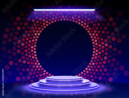 Stage podium with lighting, Stage Podium Scene with for Award Ceremony on blue Background