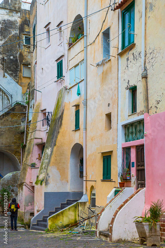 Fototapeta Naklejka Na Ścianę i Meble -  Procida (Italy) - Colored walls of houses in Procida, a little island in Campania, southern Italy