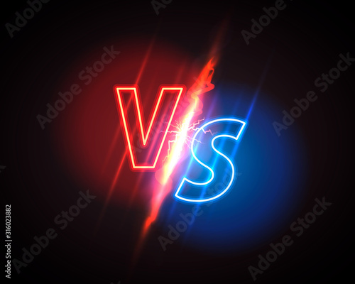 Versus game cover, neon banner sport vs, team concept.